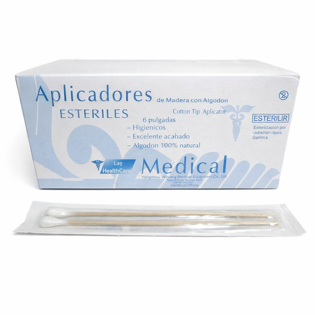 Aplicador con algodón estéril 6 pulgs